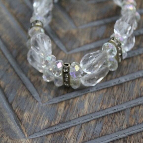 Beaded Clear & Silver Rhinestone Stretch Bracelet - Picture 2 of 6